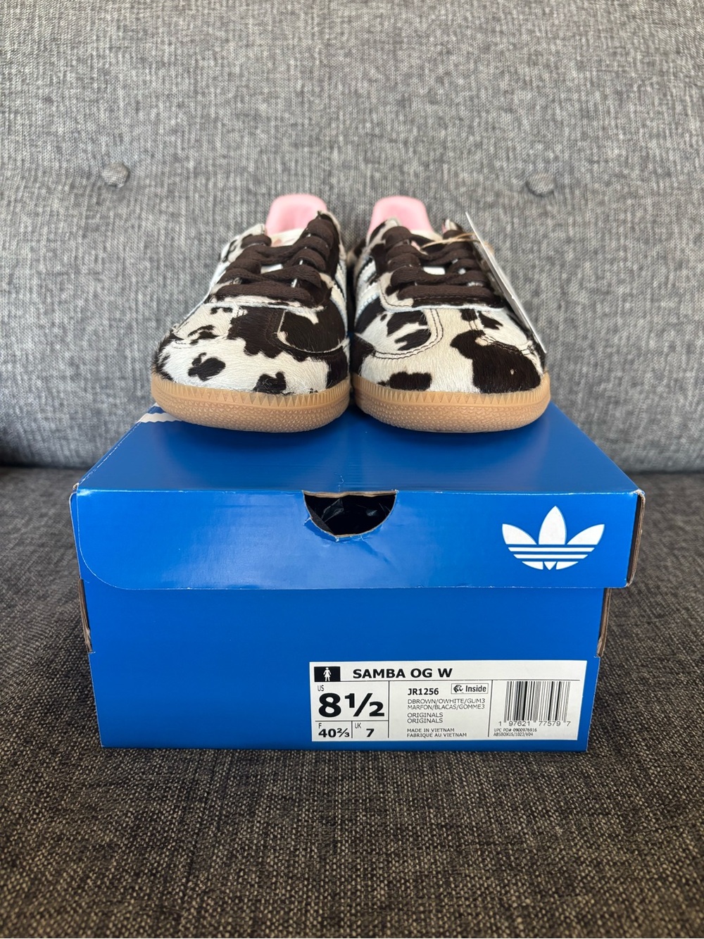 Adidas Samba OG Cow Print Sneakers in Black, White & Pink - Picture 2 of 10